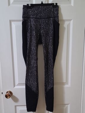 Lululemon Fit Physique Tights Luon Jacquard Black White Mesh Pockets
